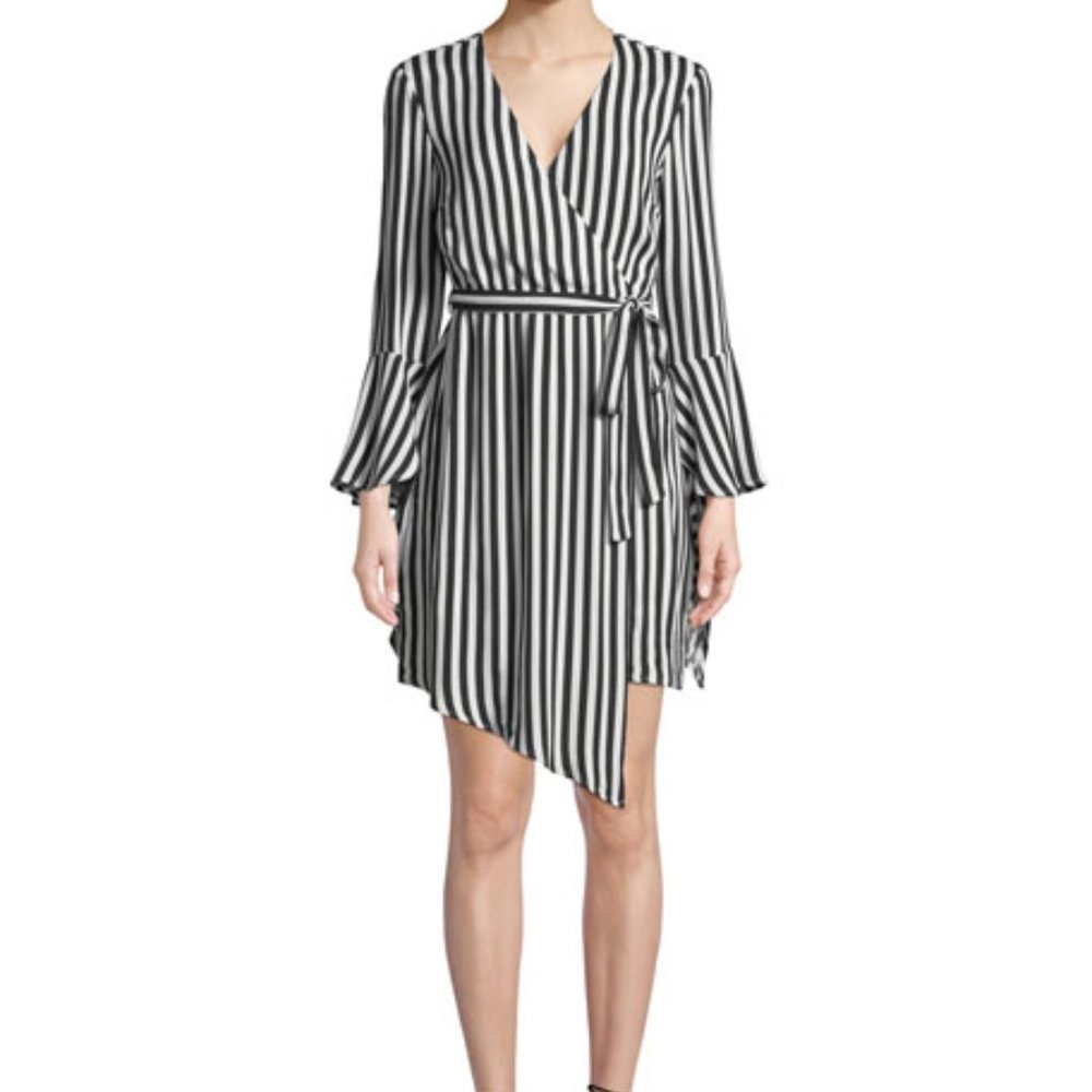 Bardot Striped Bell Sleeve Wrap Dress (Worn Once)